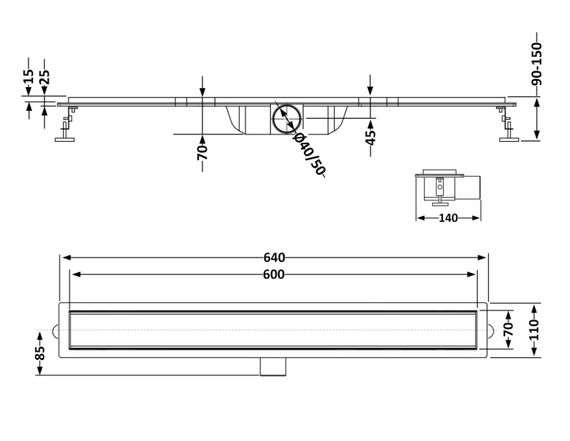Лінійний трап Qtap Scorpio Tile600 із нержавіючої сталі, під плитку (поворотний сифон/сухий затвор) QTSCOTILE600 | Зображення 5
