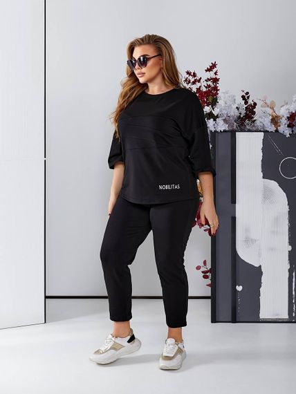 Женский спортивный прогулочный костюм с укороченными штанами NB24003 черный, размер 54/56 | Зображення 3