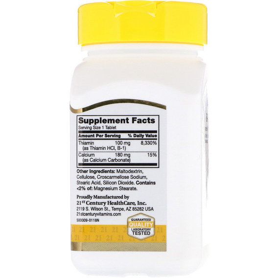 Тиамин 21st Century B-1 100 mg 110 Tabs CEN-21151 | Зображення 1