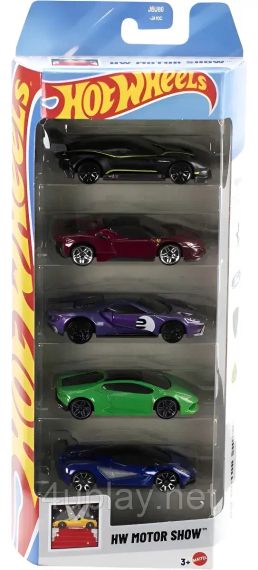 Hot Wheels Motor Show Подарунковий набір з 5-ти машинок Хот Вілс Aston Martin, Ferrari, Ford GT, Lamborghini, Lotus | Зображення 1