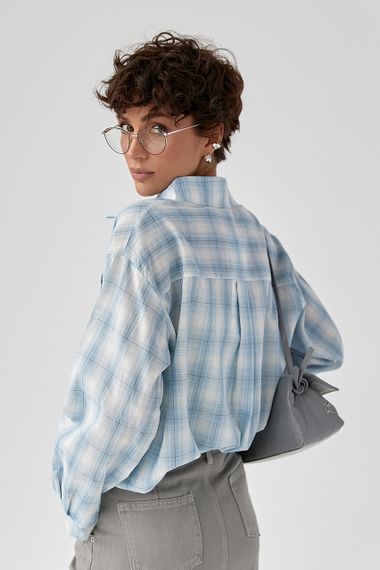 Жіноча сорочка в клітинку з кишенею - блакитний цвет, ONE SIZE (є розміри) | Зображення 1