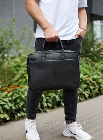 Чоловічий портфель на плече 38х28х8.5, офісний шкіряний месенджер, чоловіча ділова сумка для міста, чорна | Зображення 9
