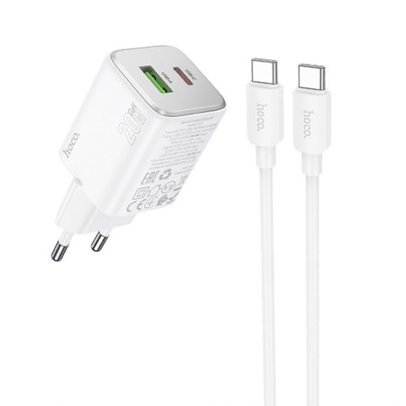 МЗП Hoco N41 Almighty PD20W+QC3.0 (1USB-A/1C) + кабель Type-C to Type-C White