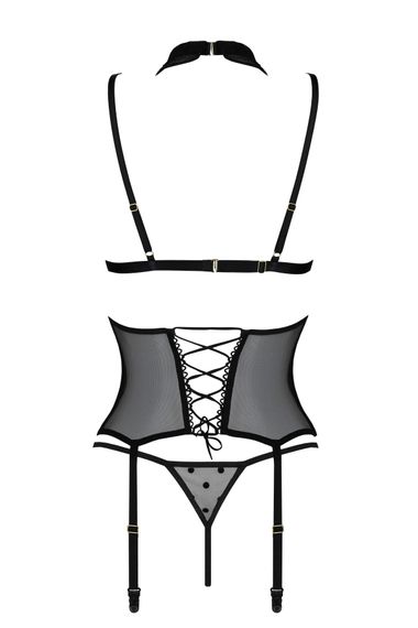 Корсет з відкритими грудьми Passion DOMINICA CORSET S/M black, пажі для панчіх, стрінги | Зображення 3