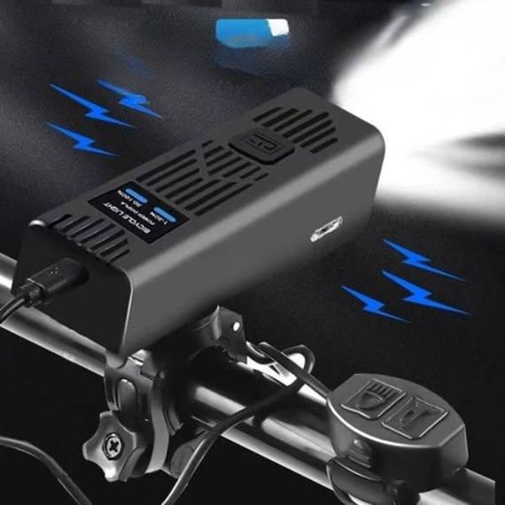 Велофара с сигналом MT-007-T6, 450Lum, 18650 (2200mAh) выносная кнопка Черная