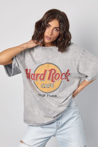 Трикотажна жіноча футболка тай-дай із написом Hard Rock - світло-сірий цвет, ONE SIZE (є розміри) | Зображення 4