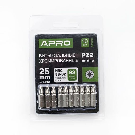 Бита РZ2*25мм хром (10шт/уп) APRO