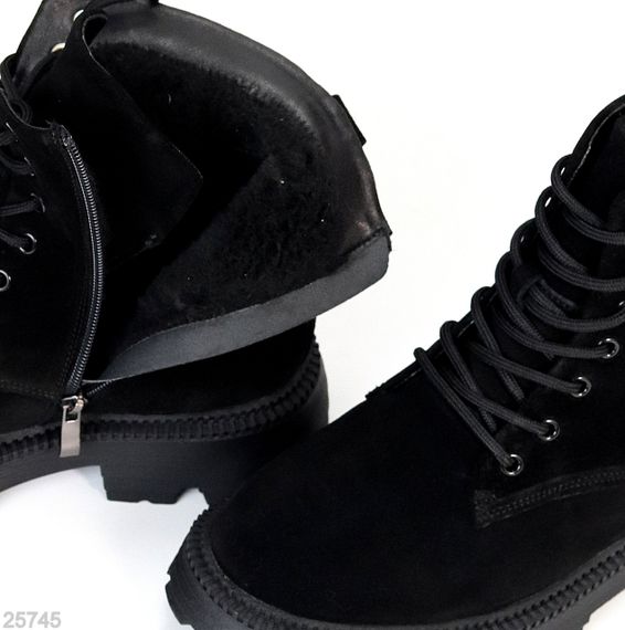 Базові чорні зимові черевики берці натуральна замша, блискавка + шнурівка | Зображення 1