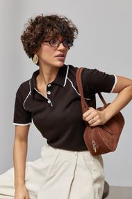 Поло на ґудзиках із контрастними вставками - темно-коричневий цвет, ONE SIZE (є розміри)