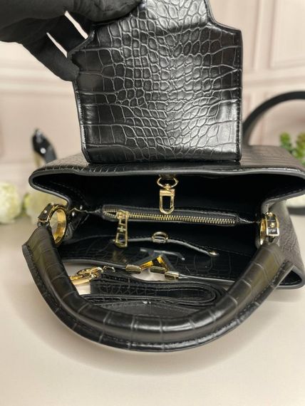 Сумка женская Louis Vuitton Capucines черная в стиле Croc wb002 | Зображення 6