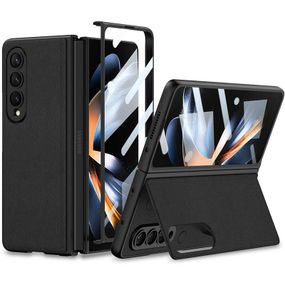Шкіряний чохол GKK 360 + Glass з підставкою для Samsung Galaxy Z Fold4 Black, Загартоване скло
