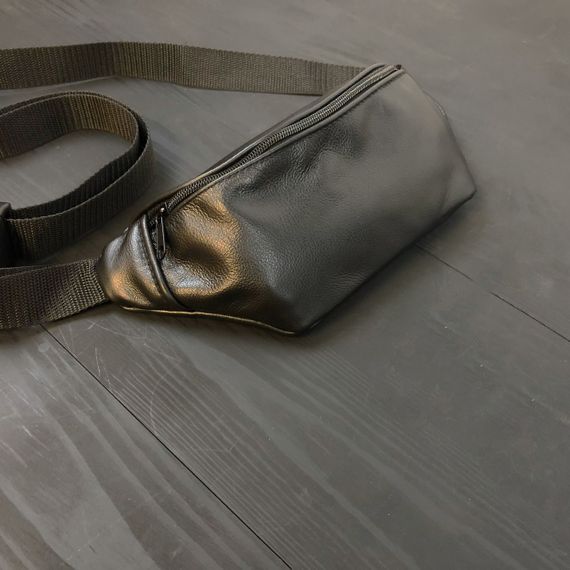 Функціональна бананка, Чорна шкіряна сумка бананка Зручна чорна чоловіча барсетка AM-19 | Зображення 1