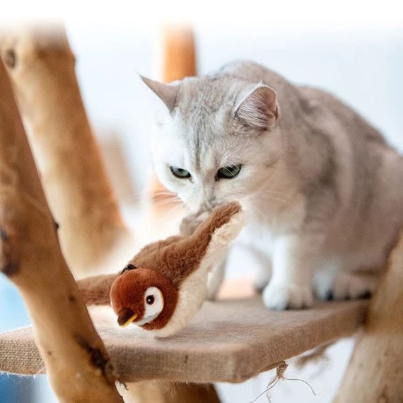 Интерактивная игрушка для кошек летающая птичка воробей для кота птица машет крыльями AX-75 | Зображення 3