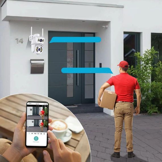 Вулична Wi-Fi камера відеоспостереження 8Мп, з двома об'єктивами, Dual IP Camera / Охоронна відеокамера / Поворотна камера | Зображення 1