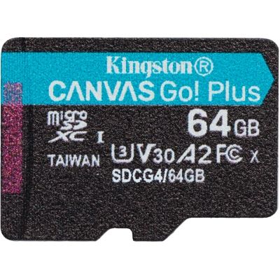 Карта памяти Kingston 64GB microSDXC сlass 10 UHS-I U3 V30 A2 Canvas Go Plus G4 (SDCG4/64GBSP)