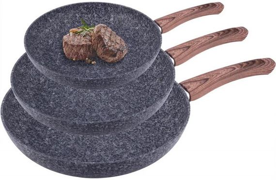 Набір 3 сковороди Kamille Grey Marble 20см, 24см, 28см, індукційні з антипригарним покриттям | Зображення 4