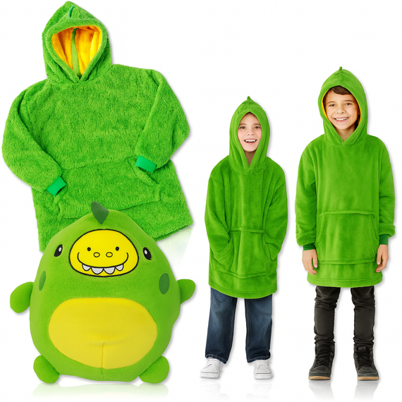 Дитячий плед-толстовка Huggle Hoodie «Лісова пригода» (зелений) — затишний плед-худі 3 в 1 для ігор і відпочинку