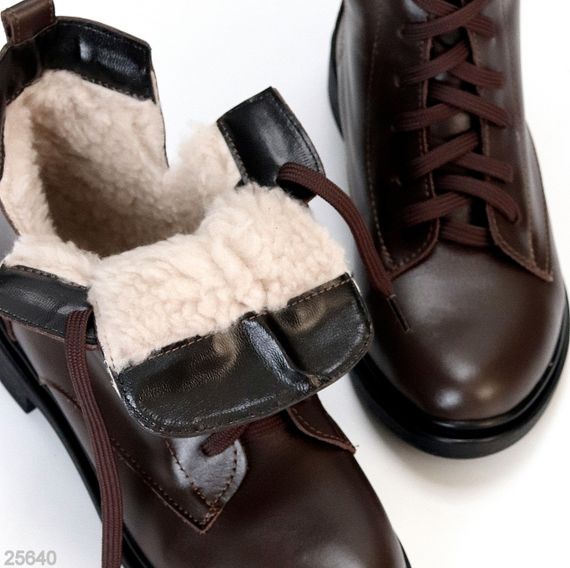 Дизайнерські зимові черевики колір Шоколад натуральна шкіра низький хід | Зображення 7