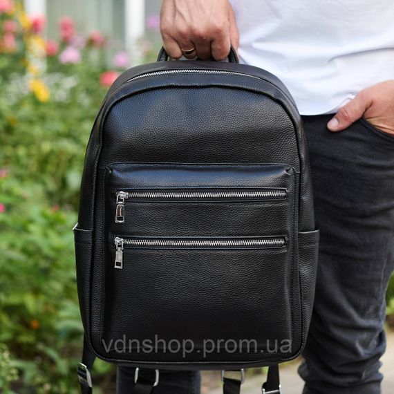 Городской мужской рюкзак из натуральной кожи 41х30х17, сумка для ноутбука и документов, черный