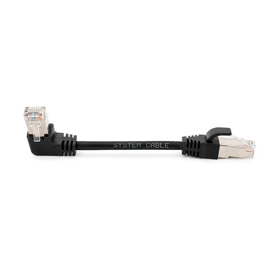 Патч-корд литий FTP, RJ45(прямий/кутовий), екранований, FTP5e 0.125m, patch D=4.9mm AWG28 1x90° CU, чорний, Q200