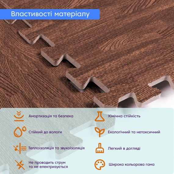Підлога пазл - модульне підлогове покриття 600x600x10мм Коричневе дерево (МР6) SW-00000204 | Зображення 3