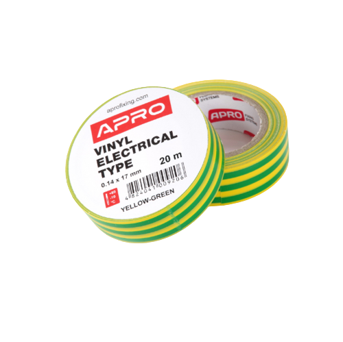 Ізоляційна стрічка 17мм*20м 140мкм жовто/зелена APRO