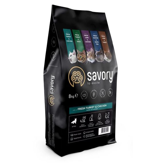 Корм сухий Savory Kitten rich in Fresh Turkey and Chicken для кошенят всіх порід зі свіжою індичкою та куркою 8 кг