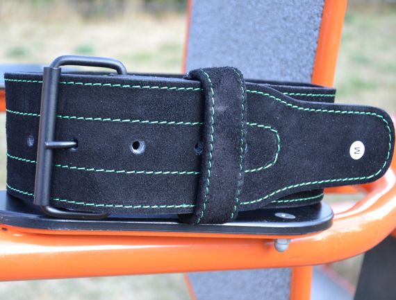 Пояс для важкої атлетики MadMax MFB-301 Suede Single Prong шкіряний Black/Green L | Зображення 5