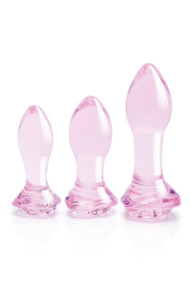Набір анальних пробок DreamToys Glaze Glass Rosebud скляний, рожевий, 3 шт. Sex Aura | Зображення 1