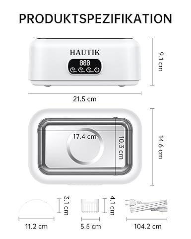Ультразвуковий очищувач HAUTIK 49000 Гц, очищувач для окулярів, 700 мл, ультразвуковий очищувач з 3 функціями часу та цифровим дисплеєм, для окулярів, ювелірних виробів, годинників, монет (M9B201) | Зображення 1