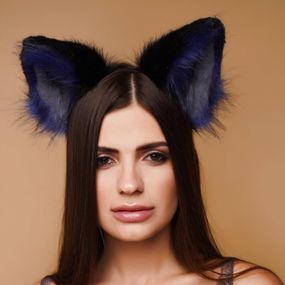 Меховые ушки кошки трехцветные: Черный, синий, серый OKOVA Sex Aura
