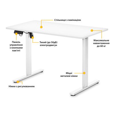 Компьютерный стол Mealux PowerDesk Lite White с электрорегулировкой высоты (EVO-201 Lite W/W) | Зображення 1