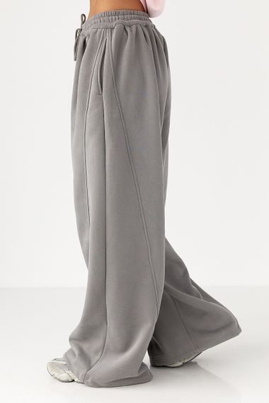 Жіночі теплі спортивні штани палаццо - сірий цвет, L/XL (є розміри) | Зображення 4