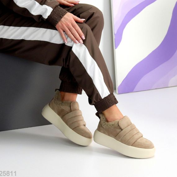 М'які замшеві бежеві автоледі на хутрі на платформі | Зображення 6