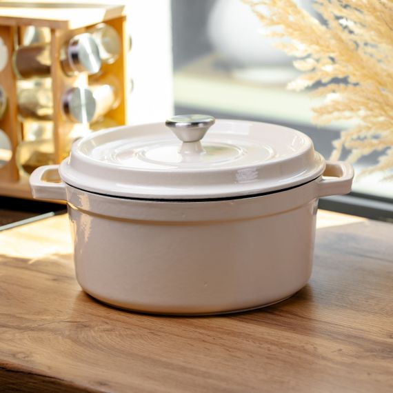 Кокотниця чавунна емальована 4,5 л, бежевий Yiwu HP-FLG-4 WHITE | Зображення 1