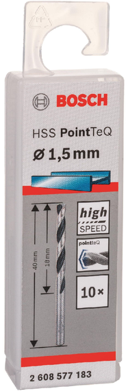Свердло по металу Bosch HSS-PointTeQ, 1.5х18х40мм, 10шт (2.608.577.183) | Зображення 2