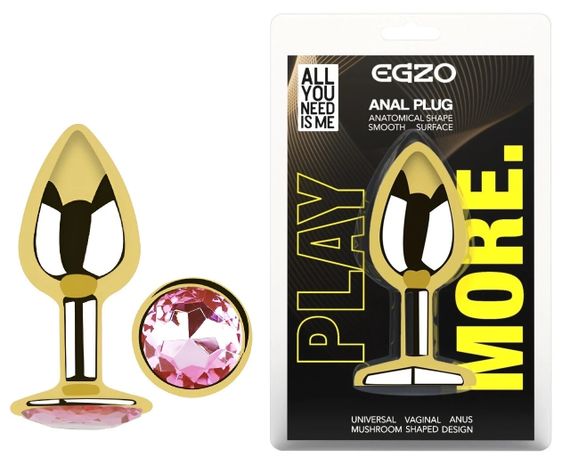 Анальная пробка EGZO Gold Round Plug Pink с розовым кристаллом, размер S Sex Aura | Зображення 4