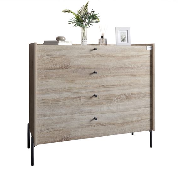 Комод із 4 шухлядами LION Wood із чорними ніжками 100х90х45 см Дуб Сонома (LION-042980) | Зображення 1