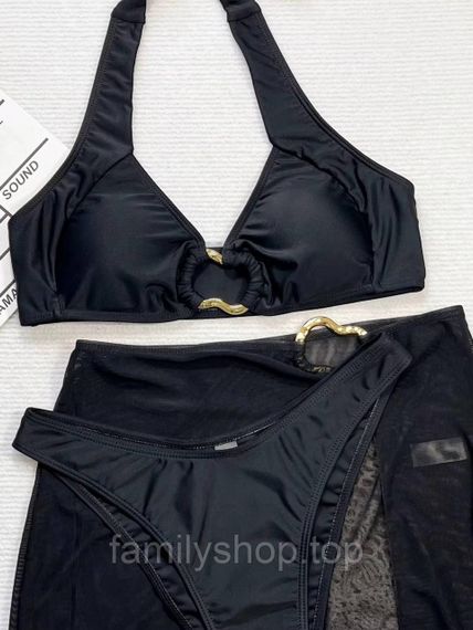 Женский раздельный купальник тройка 3 в 1 с юбкой бифлекс, MBк982, цвет черный, размер S | Зображення 2