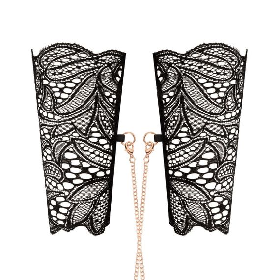 Мереживні наручники та комір Rosy Gold - Lace Cuffs and Collar - Black | Зображення 5