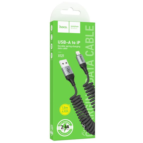 Дата кабель Hoco X121 Nuevo USB to Lightning 2.4A (1.5m) Black | Зображення 1