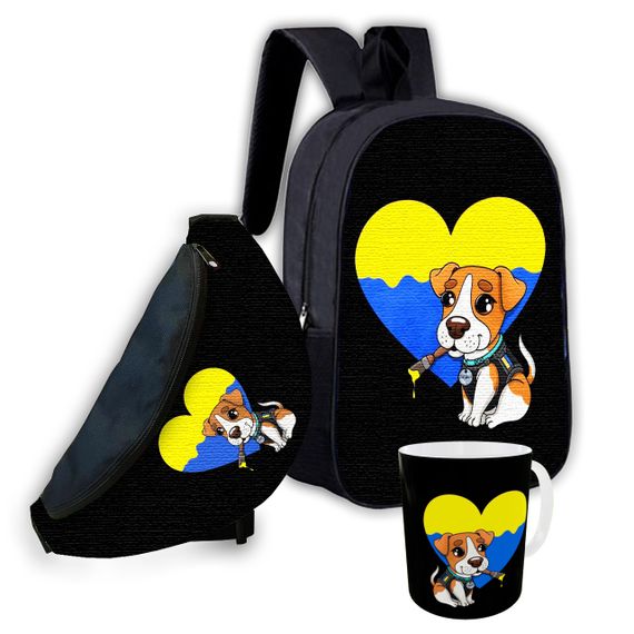 Набор детский Пес Патрон рюкзак 36х27см сумка-бананка,кружка с принтом для мальчика (01571)