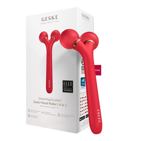 Електронний ультразвуковий ролик для обличчя GESKE Sonic Facial Roller 4в1 red