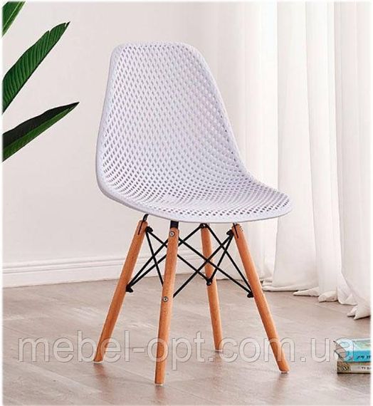 Стілець Сота білий перфорований пластик на дерев'яних ніжках, дизайн Charles Eames DSW | Зображення 5