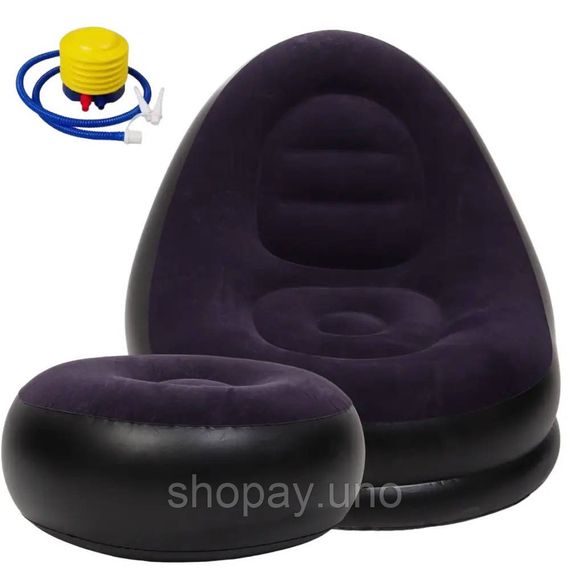 Надувное кресло с пуфом для отдыха AIR SOFA велюровое Purple DX-26 | Зображення 4