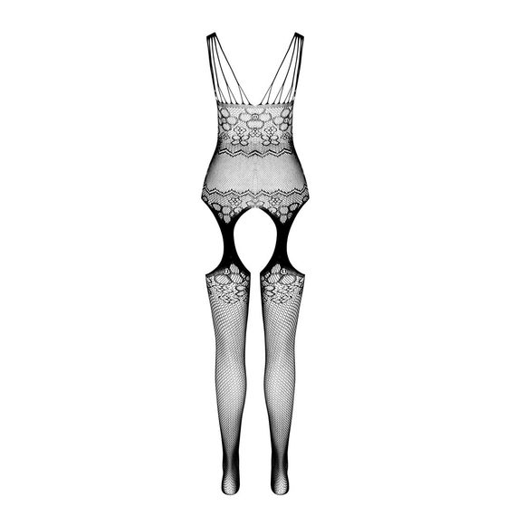 Бодистокинг Passion ECO BS004 black, открытый доступ, имитация подвязок, цветочный декор | Зображення 3