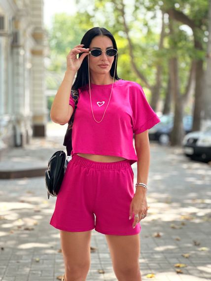 Женский летний костюм с шортами и укороченной футболкой Gf7984 цвет розовый, размер 42/44 | Зображення 2