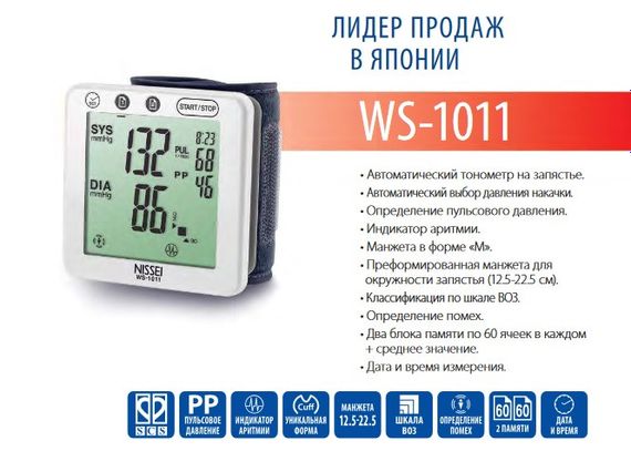 Тонометр Nissei WS-1011 автоматический на запястье гарантия 5 лет | Зображення 5