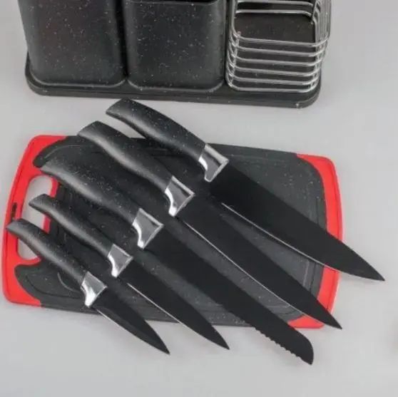 Набір кухонних ножів та приладдя ZP-045 на підставці з дошкою (14 предметів) чорний | Зображення 5