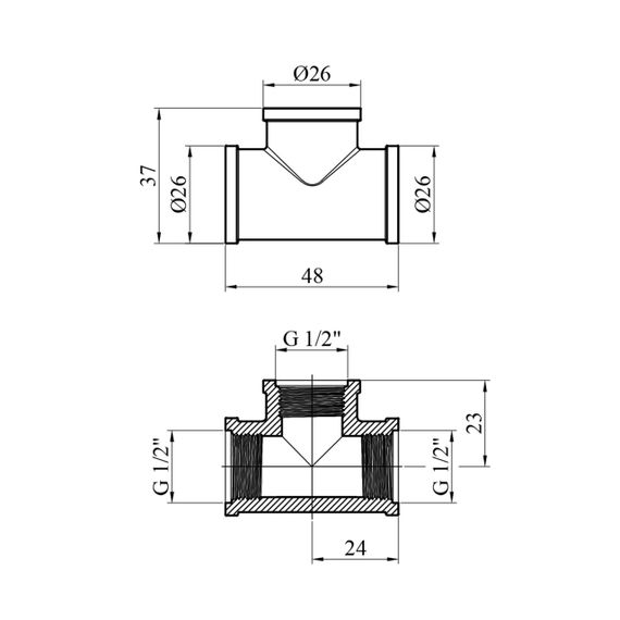 Трійник посилений LexLine 1/2" ВВВ латунний УК201-В | Зображення 1